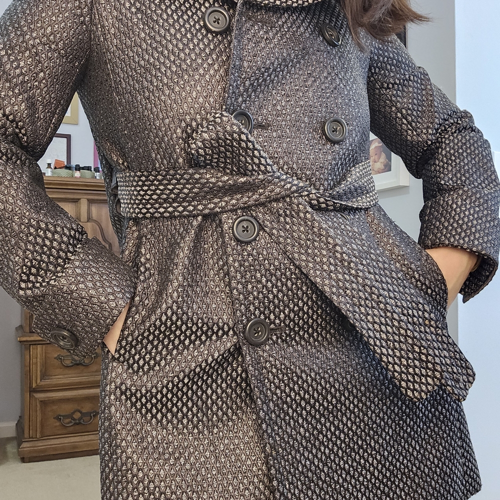 J. Crew Black and Gray Trench Coat with Belted Waist